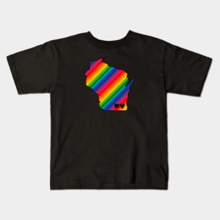 USA States: Wisconsin (rainbow) Kids T-Shirt